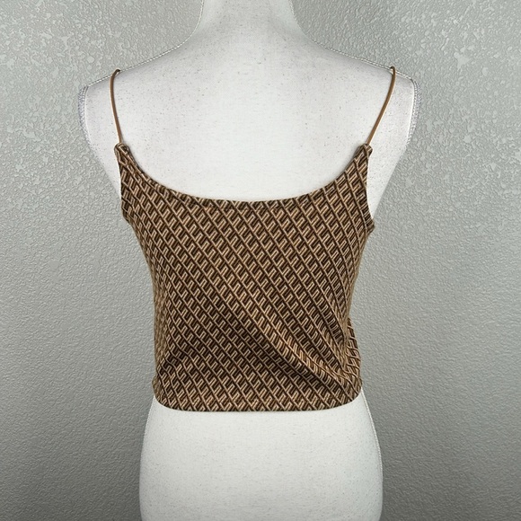 Elodie Brown & Tan Geometric 70's 90's Y2K Cropped Spaghetti Strap Top Size S - Picture 3 of 5
